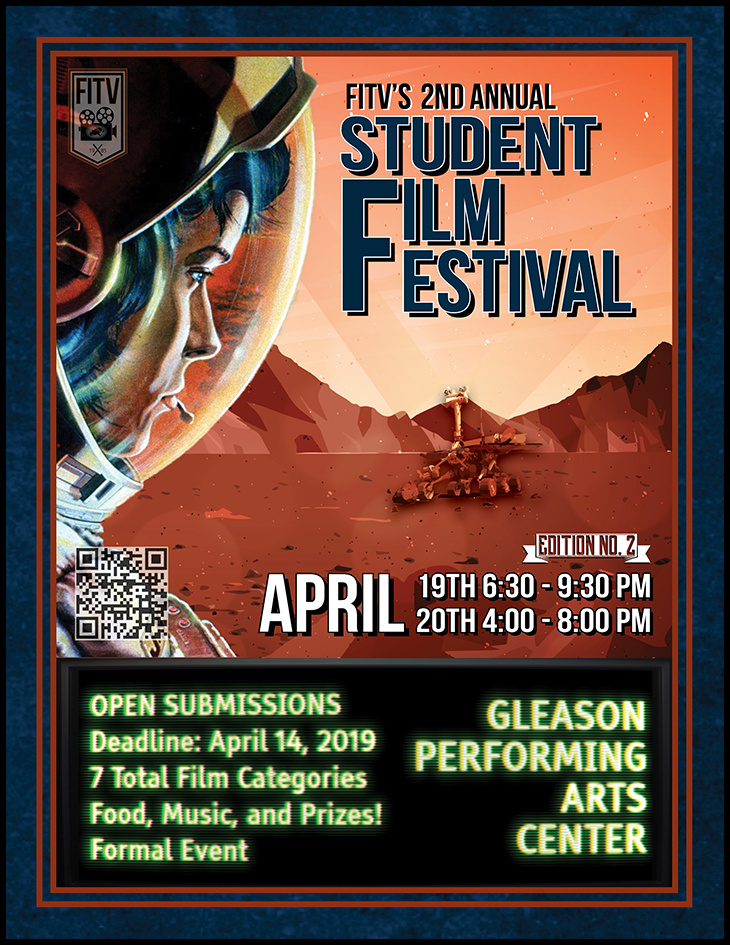 Ad Astra to space - The astronaut is looking at Curiosity on Mars, the rover launched by NASA in 2012. The QR code links to the trailer of the 2019 film festival.