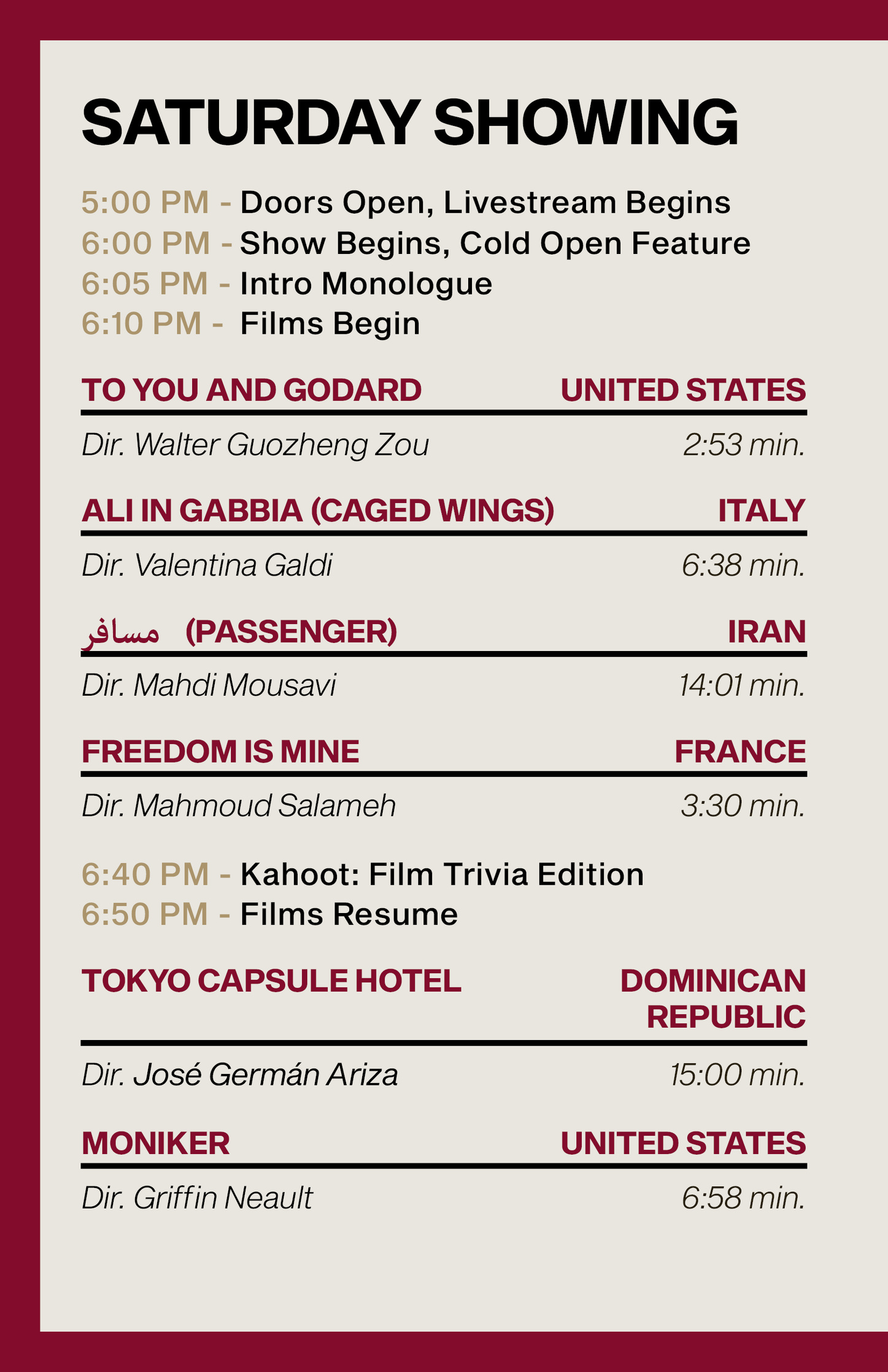 This is the inner left page of the FITV 2022 Film Festival program.
