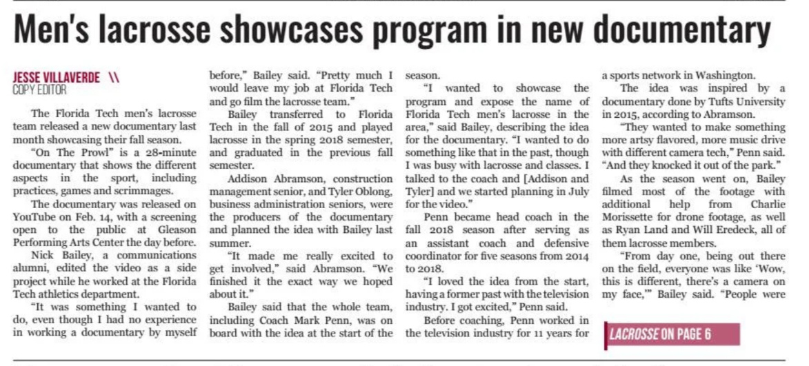 Article featured in The Florida Tech Crimson Issue 5 Spring 2019