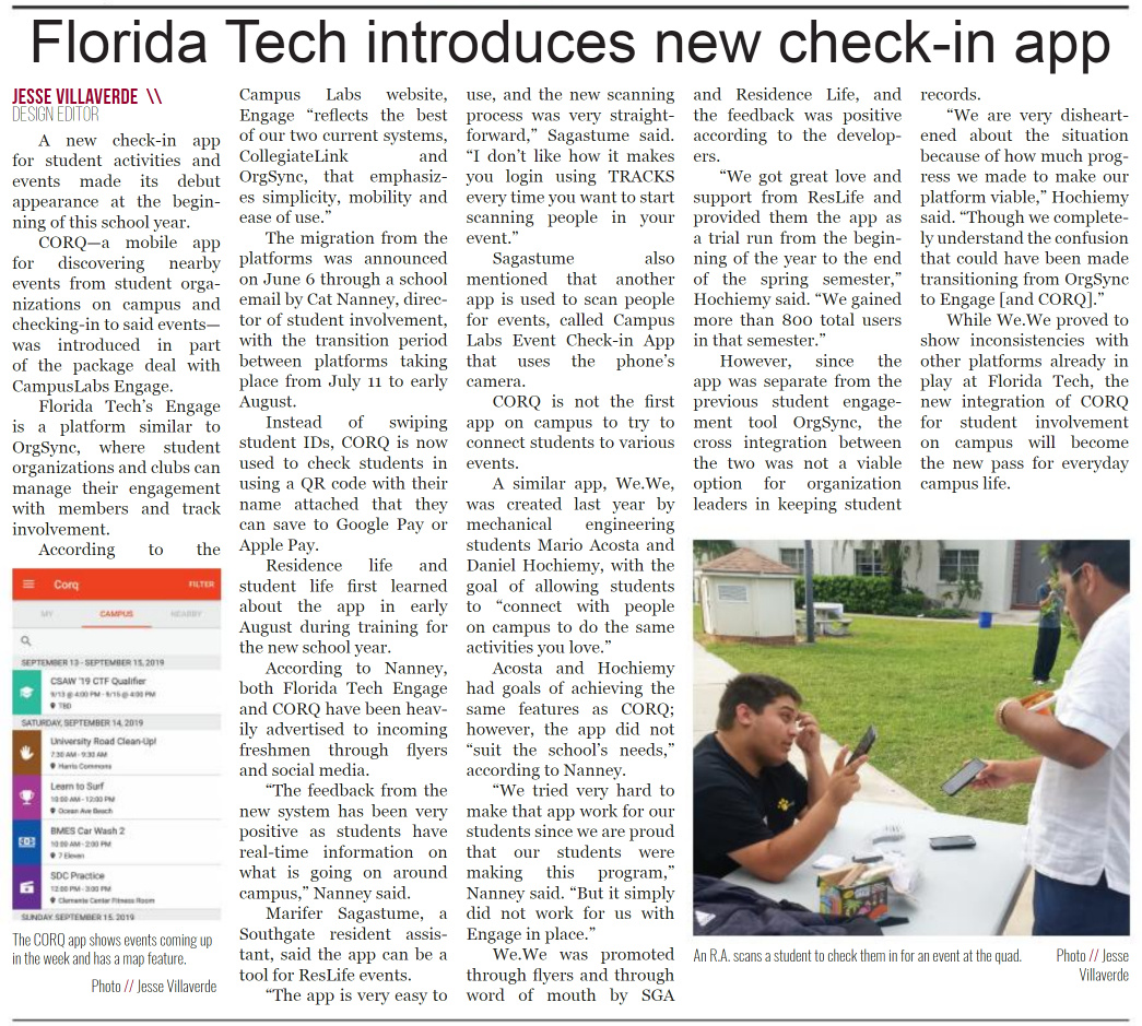 Article featured in The Florida Tech Crimson Issue 3 Fall 2019